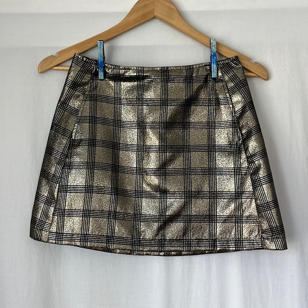 XS Black and Gold Plaid Urban Outfitters Mini Skirt